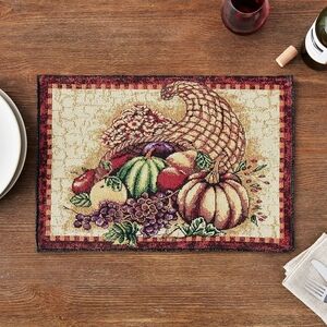 🍁 Set of 4 Violet Linen Fall Cornucopia Woven Placemats 13” x 19” 🍁